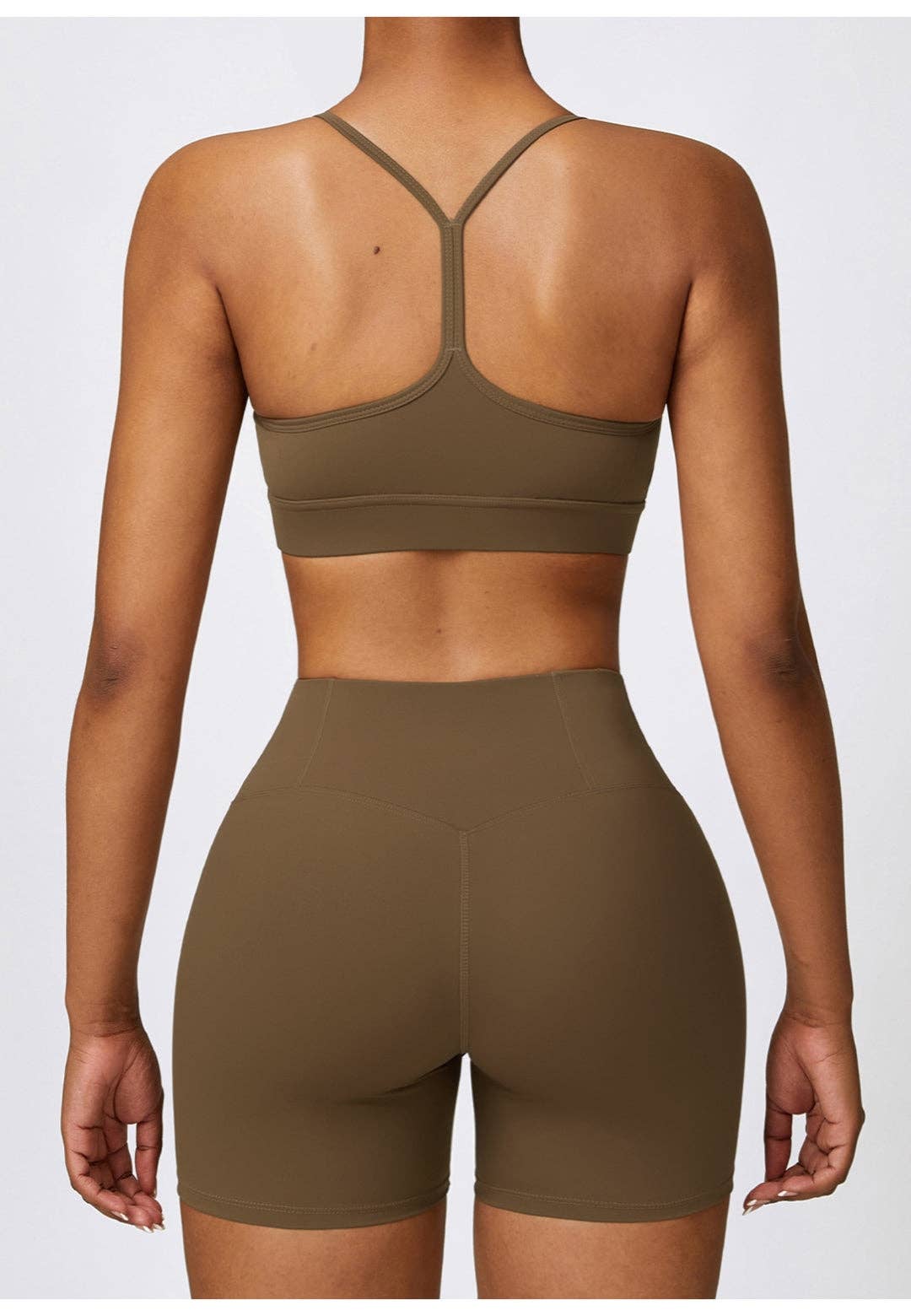 High Waist Activewear Shorts - Brown