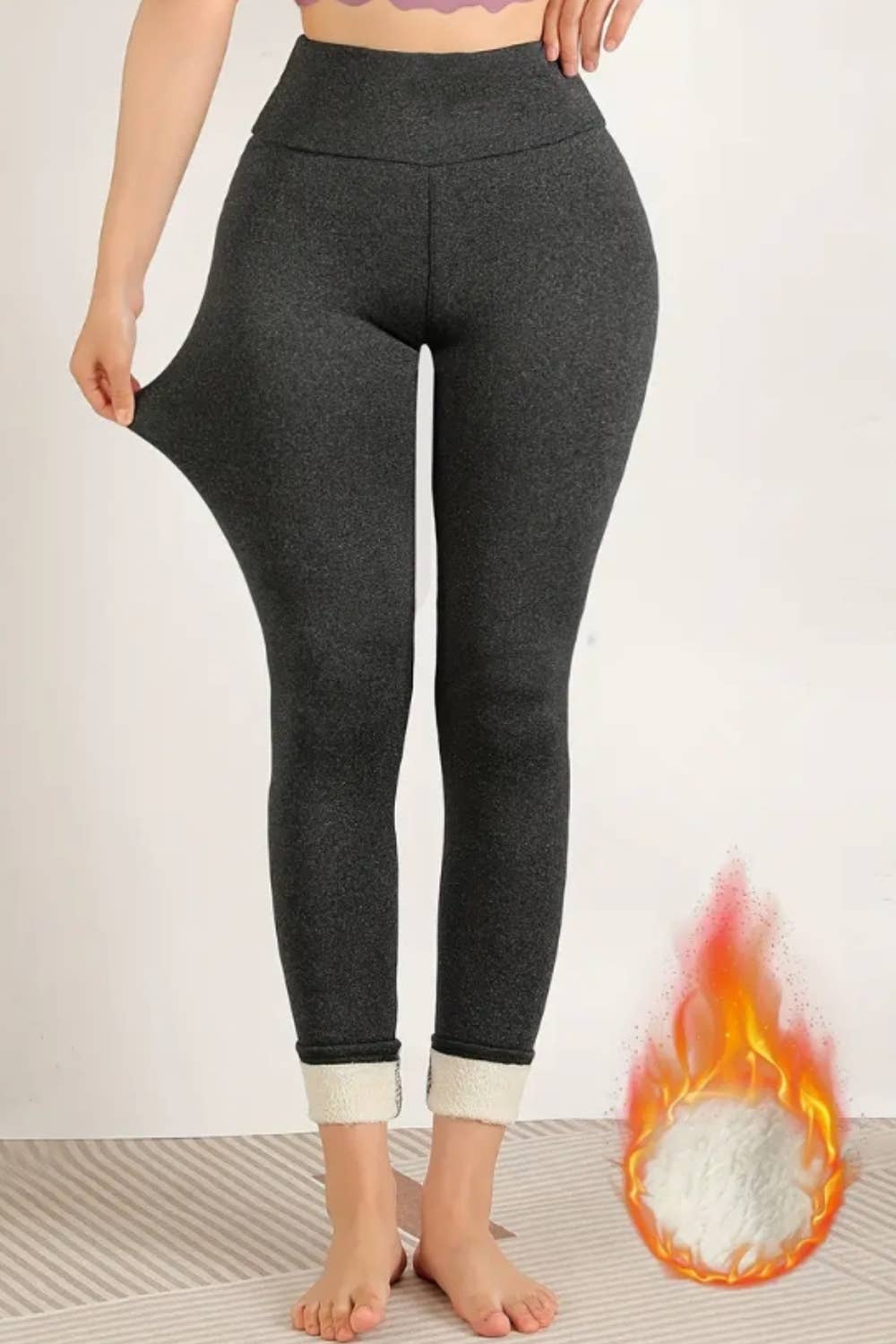 Lambskin thermal fur lined high waist leggings