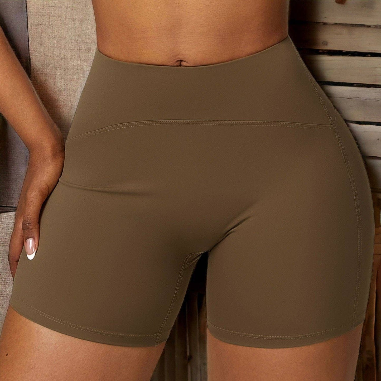 High Waist Activewear Shorts - Brown