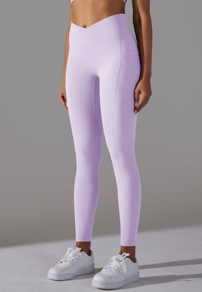 Overlap V-Waist Pocket Leggings - Purple