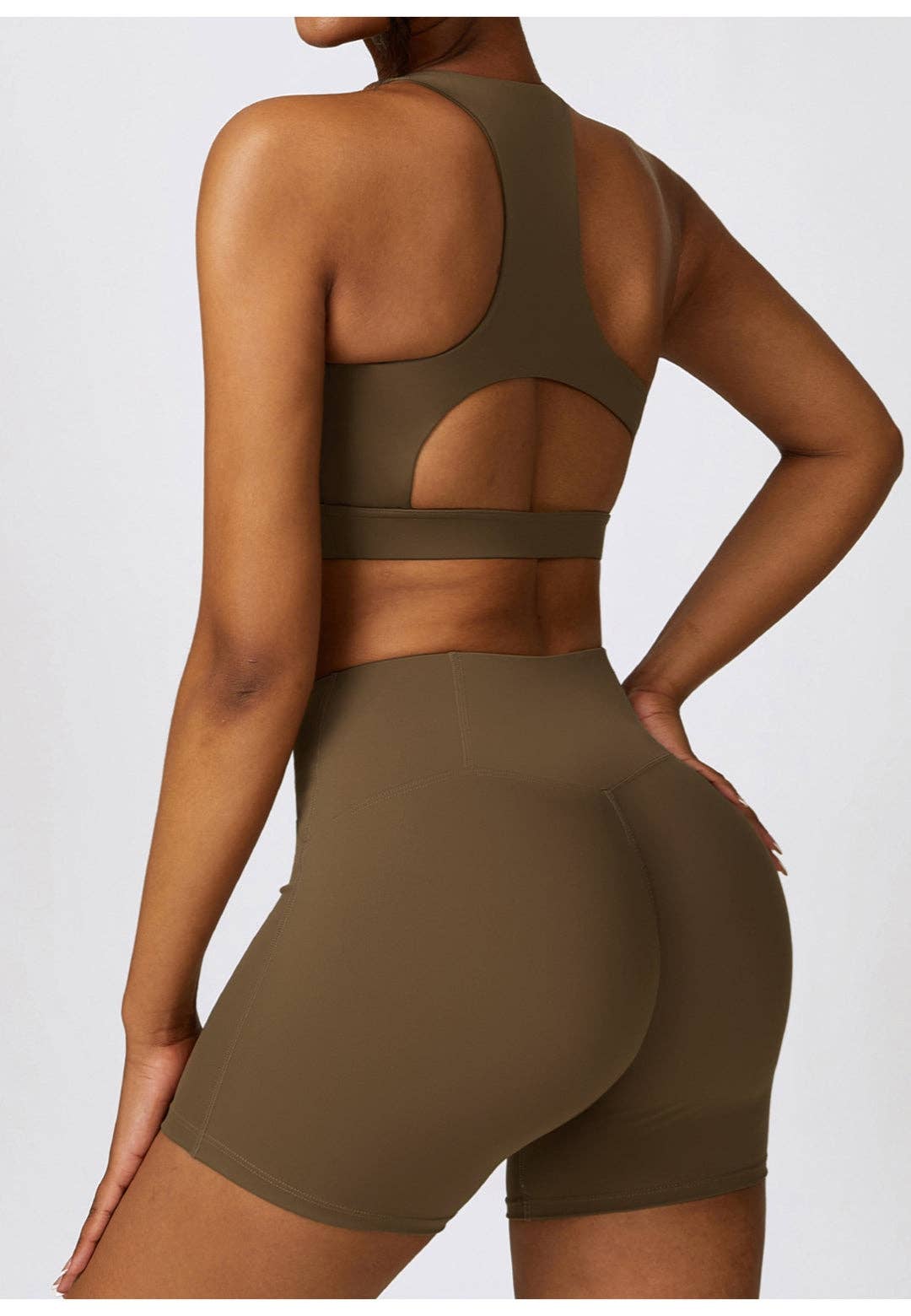 High Waist Activewear Shorts - Brown