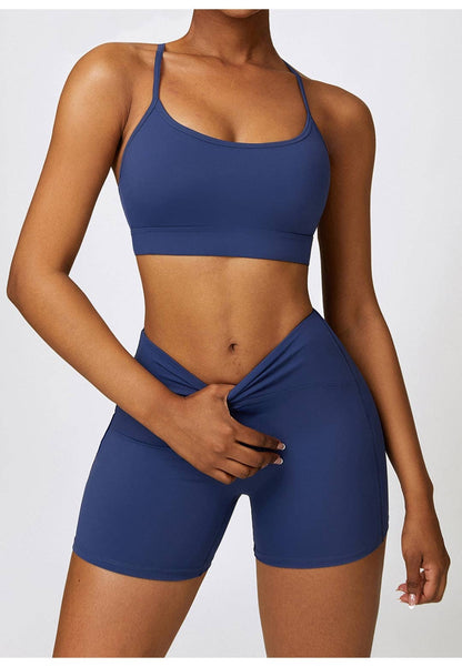 Solid Color Y-Back Activewear Sport Bra - Blue