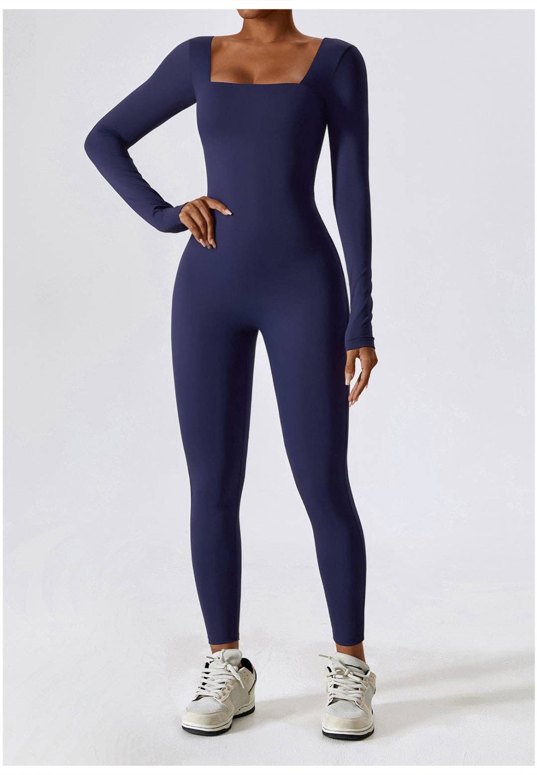 Square Neck Unitard Jumpsuit - Navy