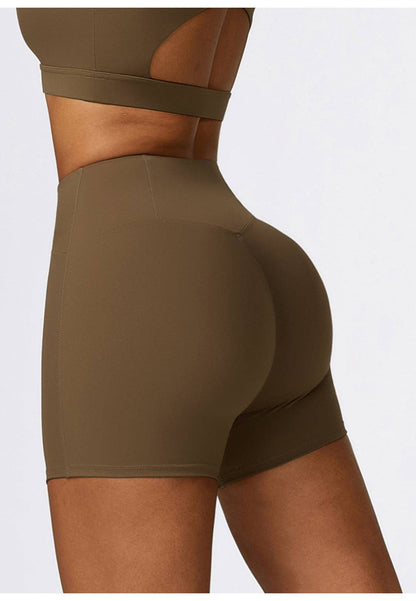 High Waist Activewear Shorts - Brown