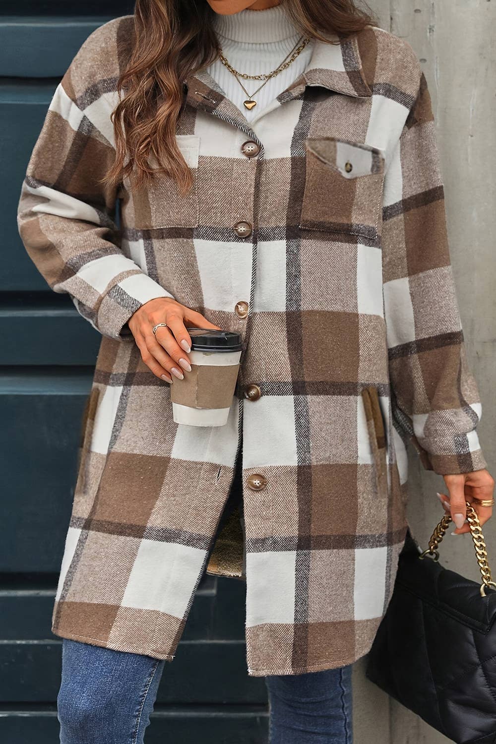 Fur-lined plaid flannel shacket