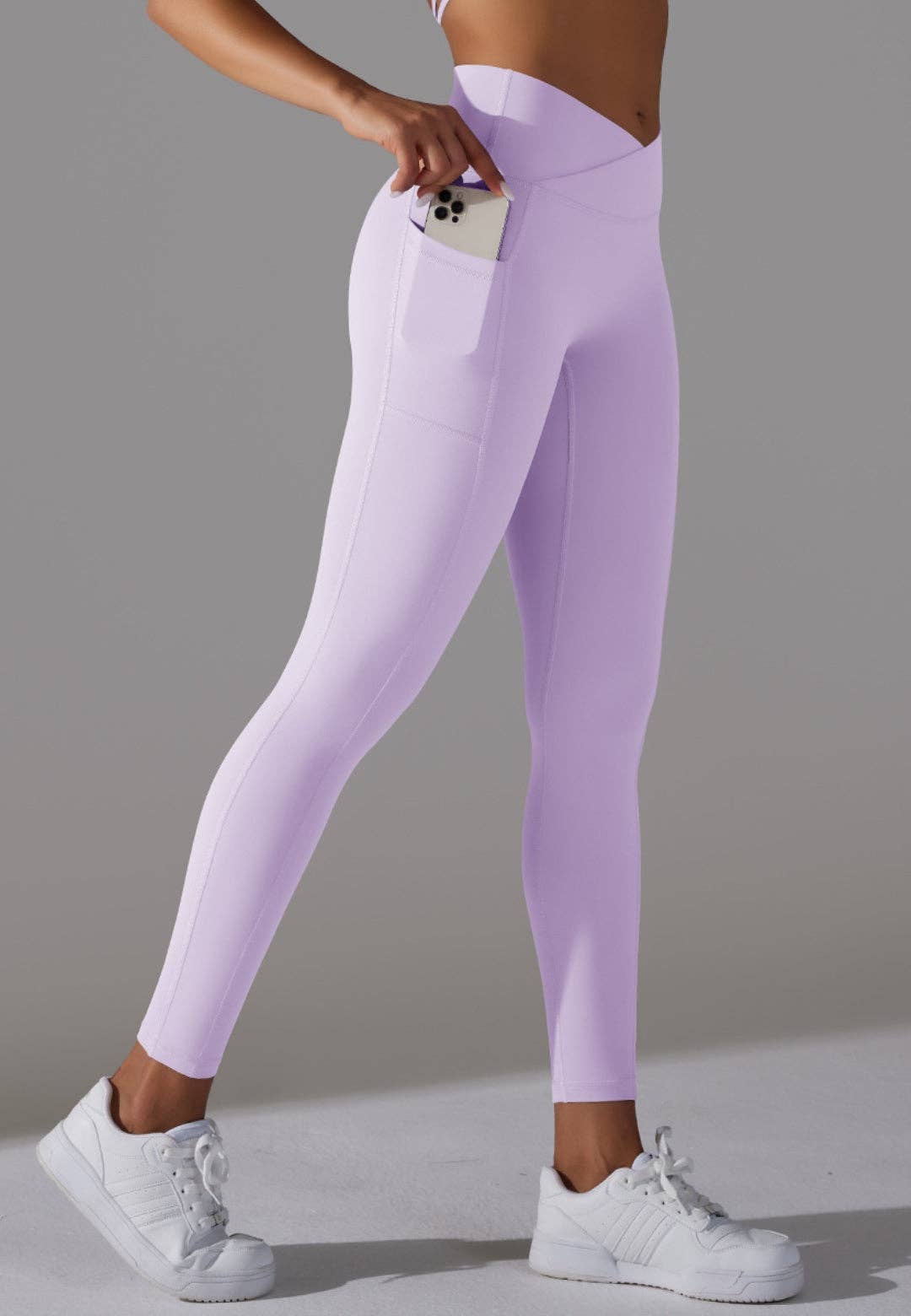 Overlap V-Waist Pocket Leggings - Purple