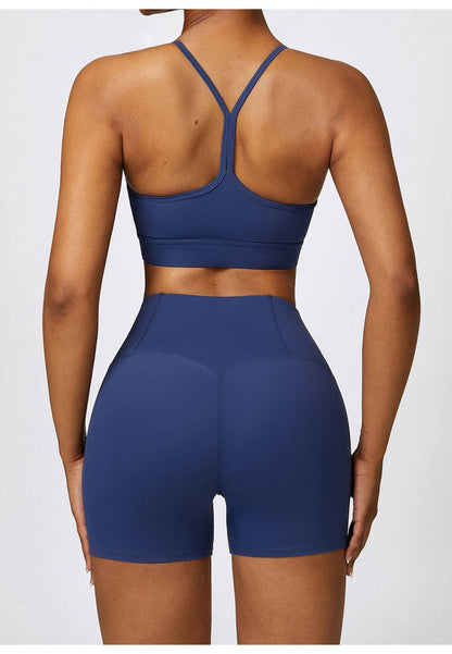 Solid Color Y-Back Activewear Sport Bra - Blue