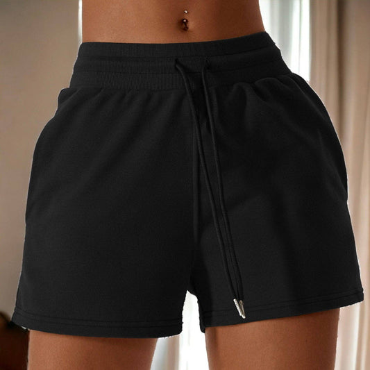 Drawstring High Waist Shorts - Black