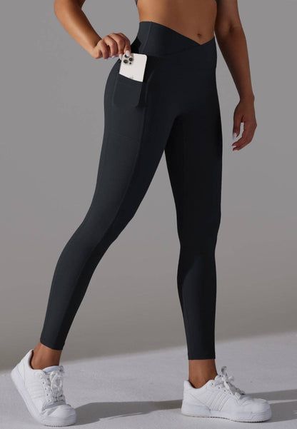 Overlap V-Waist Pocket Leggings - Black