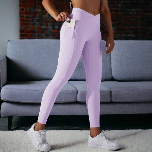 Overlap V-Waist Pocket Leggings - Purple