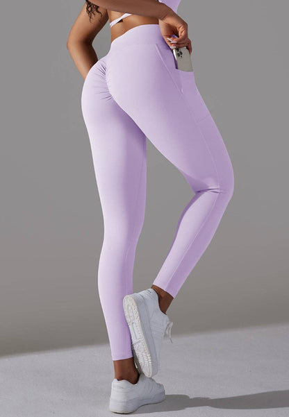 Overlap V-Waist Pocket Leggings - Purple