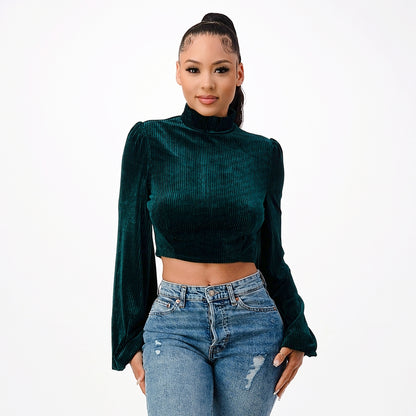 STRIPE VELVET CROP TOP