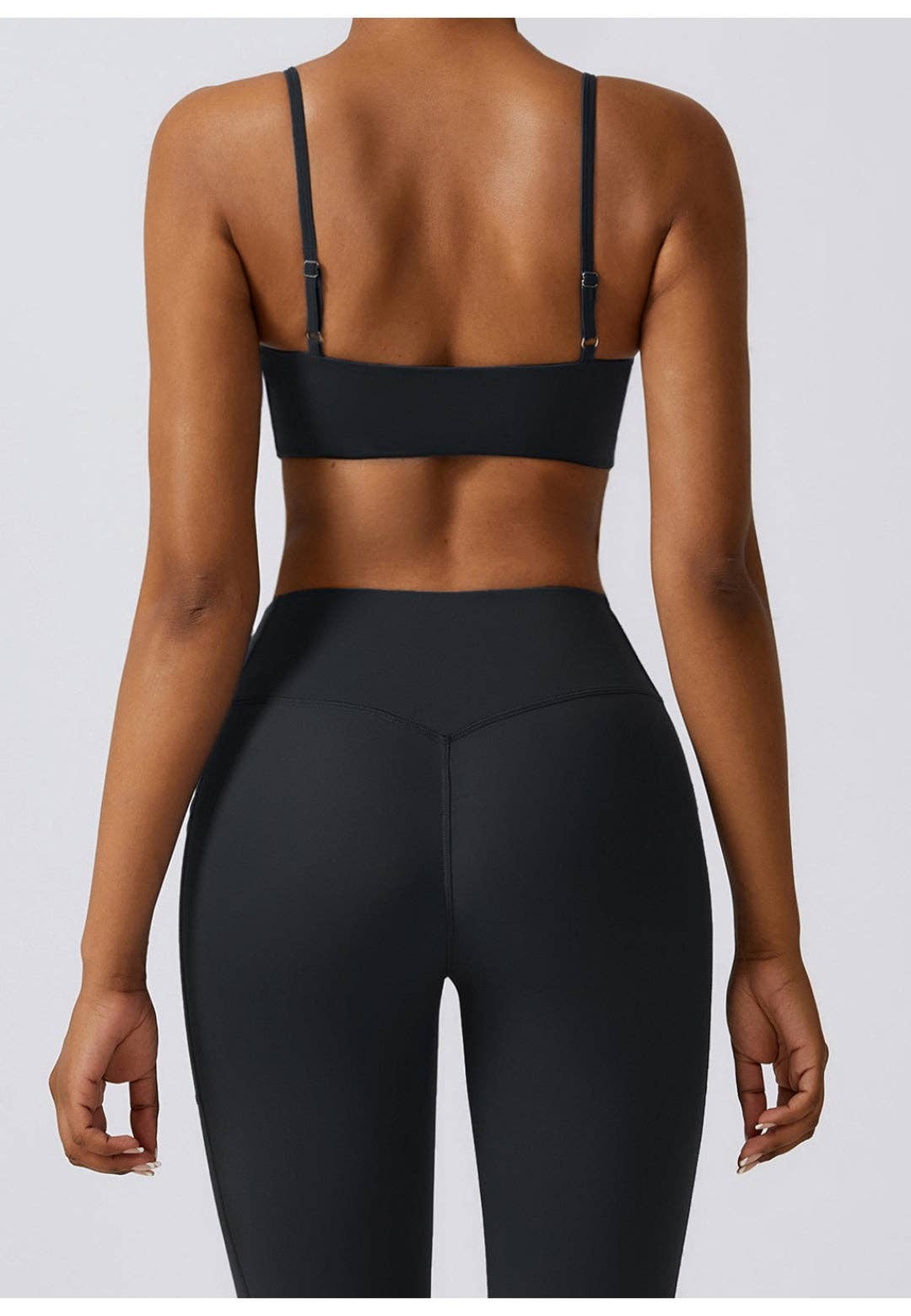 Plunge Neck Twist Front Sports Bra - Black