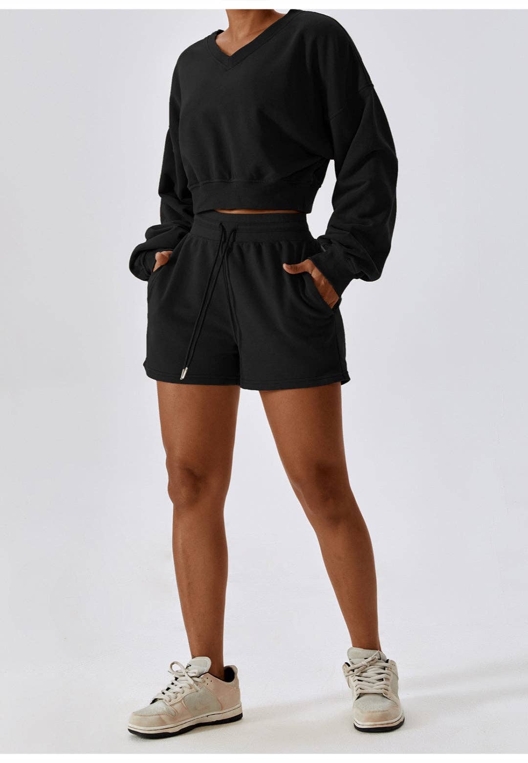 Drawstring High Waist Shorts - Black