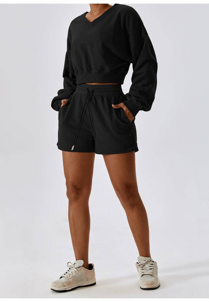 Drawstring High Waist Shorts - Black