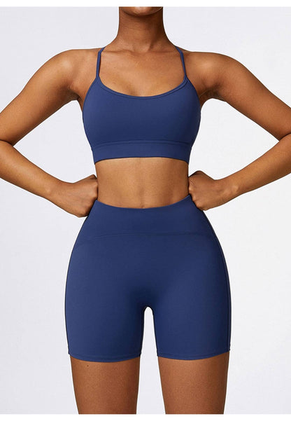 Solid Color Y-Back Activewear Sport Bra - Blue