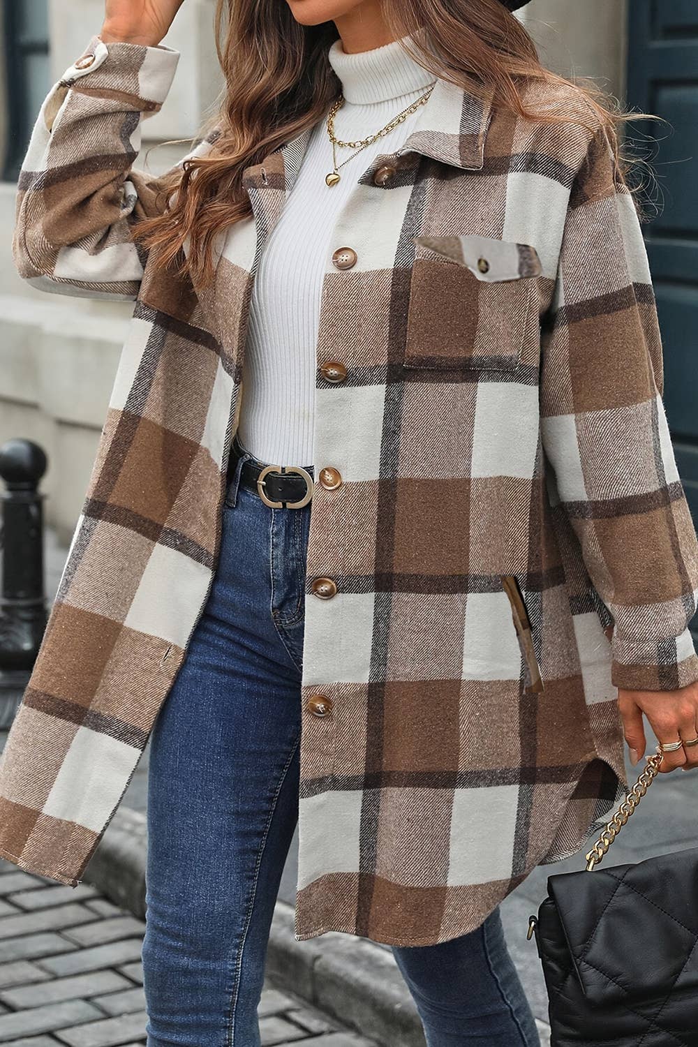 Fur-lined plaid flannel shacket