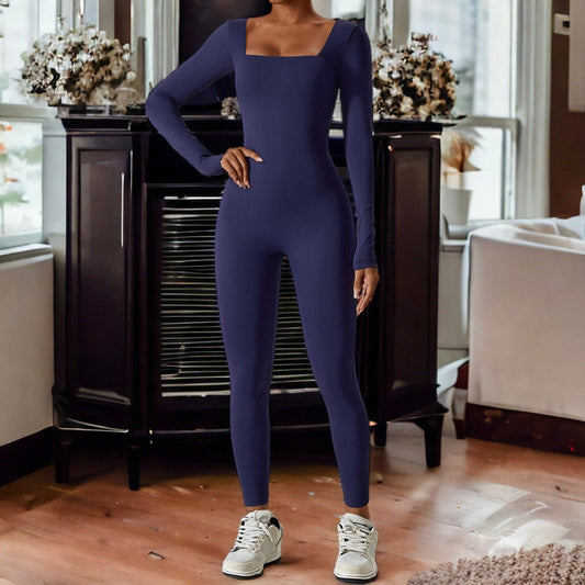 Square Neck Unitard Jumpsuit - Navy