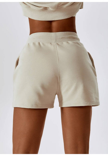 Drawstring High Waist Shorts - Beige