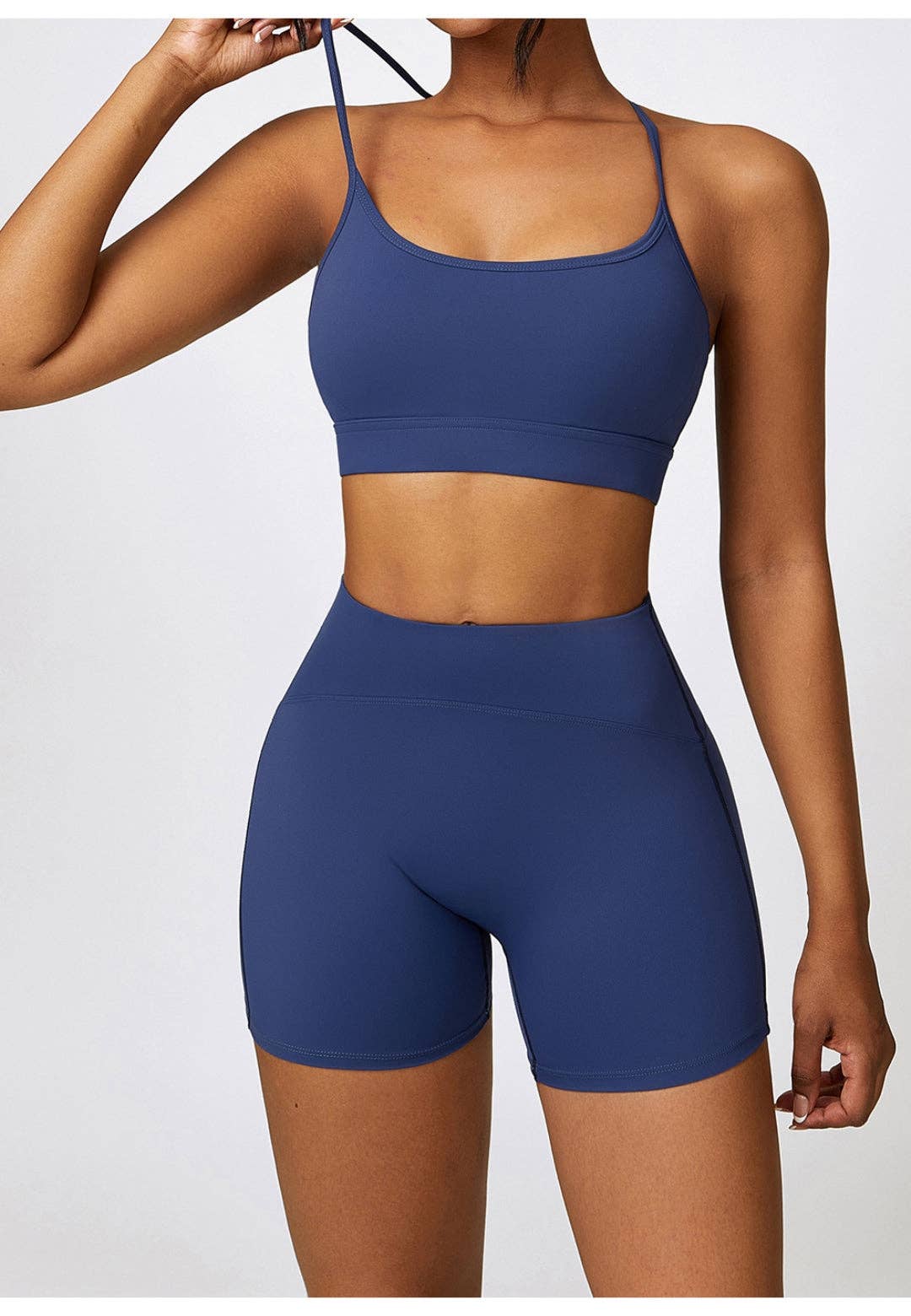 Solid Color Y-Back Activewear Sport Bra - Blue