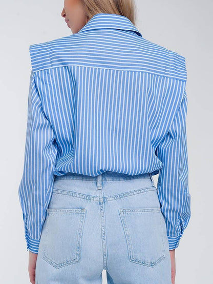 Ruffle shoulder shirt in blue