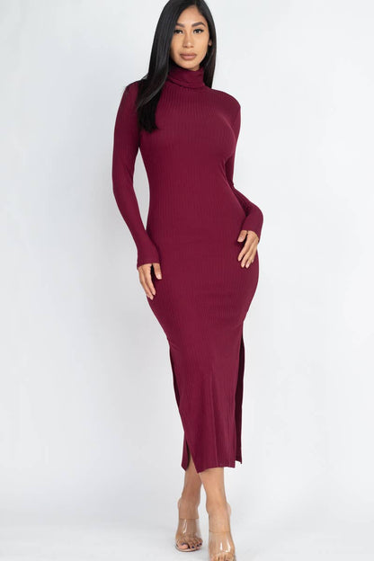 Ribbed Turtle Neck Maxi Dress