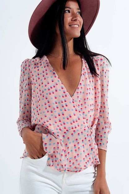 Wrap polka dot chiffon top