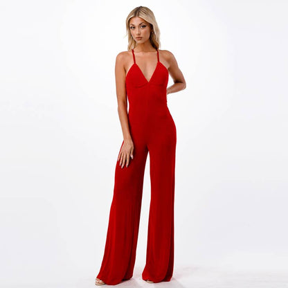 DEEP V NECK WIDE LEG JUMPSUIT