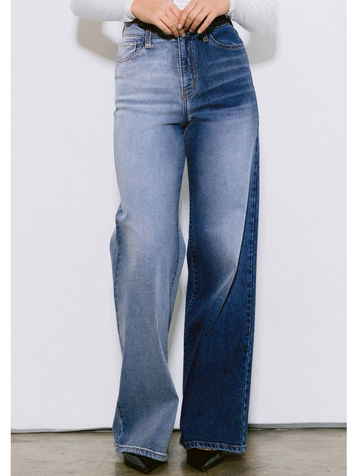 Two Tone Wide Jeans