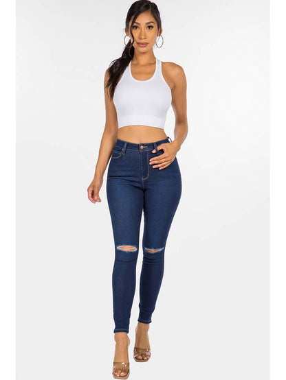 Slit Knee High Rise Skinny Jeans