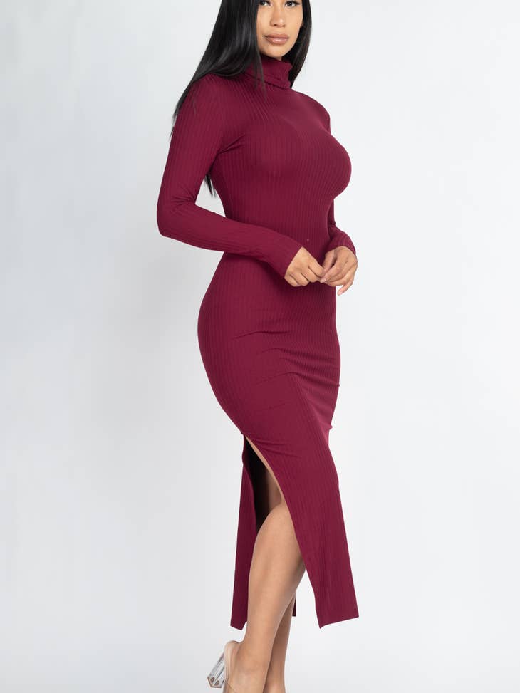 Ribbed Turtle Neck Maxi Dress