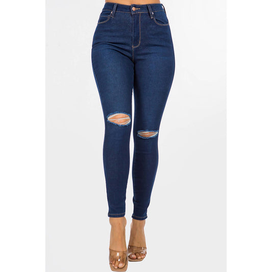 Slit Knee High Rise Skinny Jeans