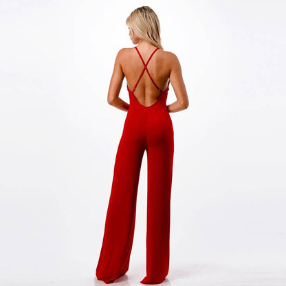 DEEP V NECK WIDE LEG JUMPSUIT