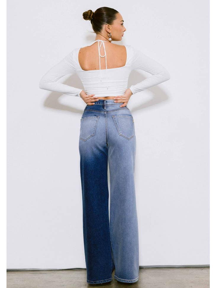 Two Tone Wide Jeans