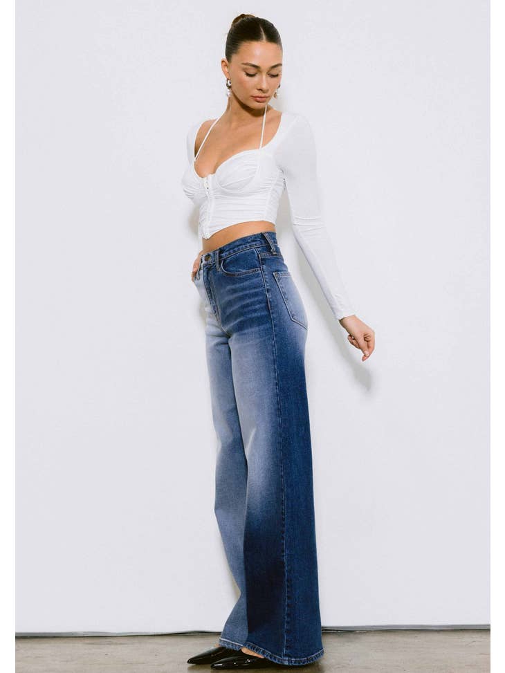 Two Tone Wide Jeans