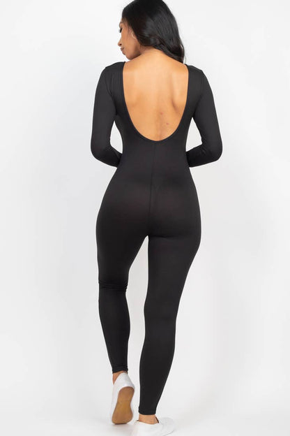 Scoop Neck Long Sleeve Bodycon Jumpsuit