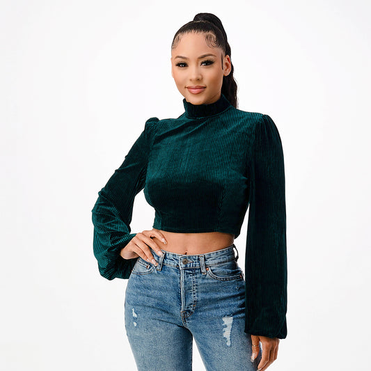 STRIPE VELVET CROP TOP