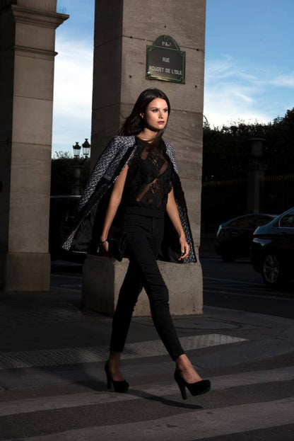 Semi-Transparent Lace Top - Black