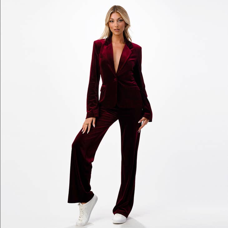 SINGLE BUTTON VELVET BLAZER