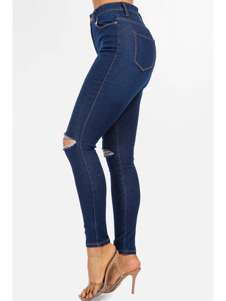 Slit Knee High Rise Skinny Jeans