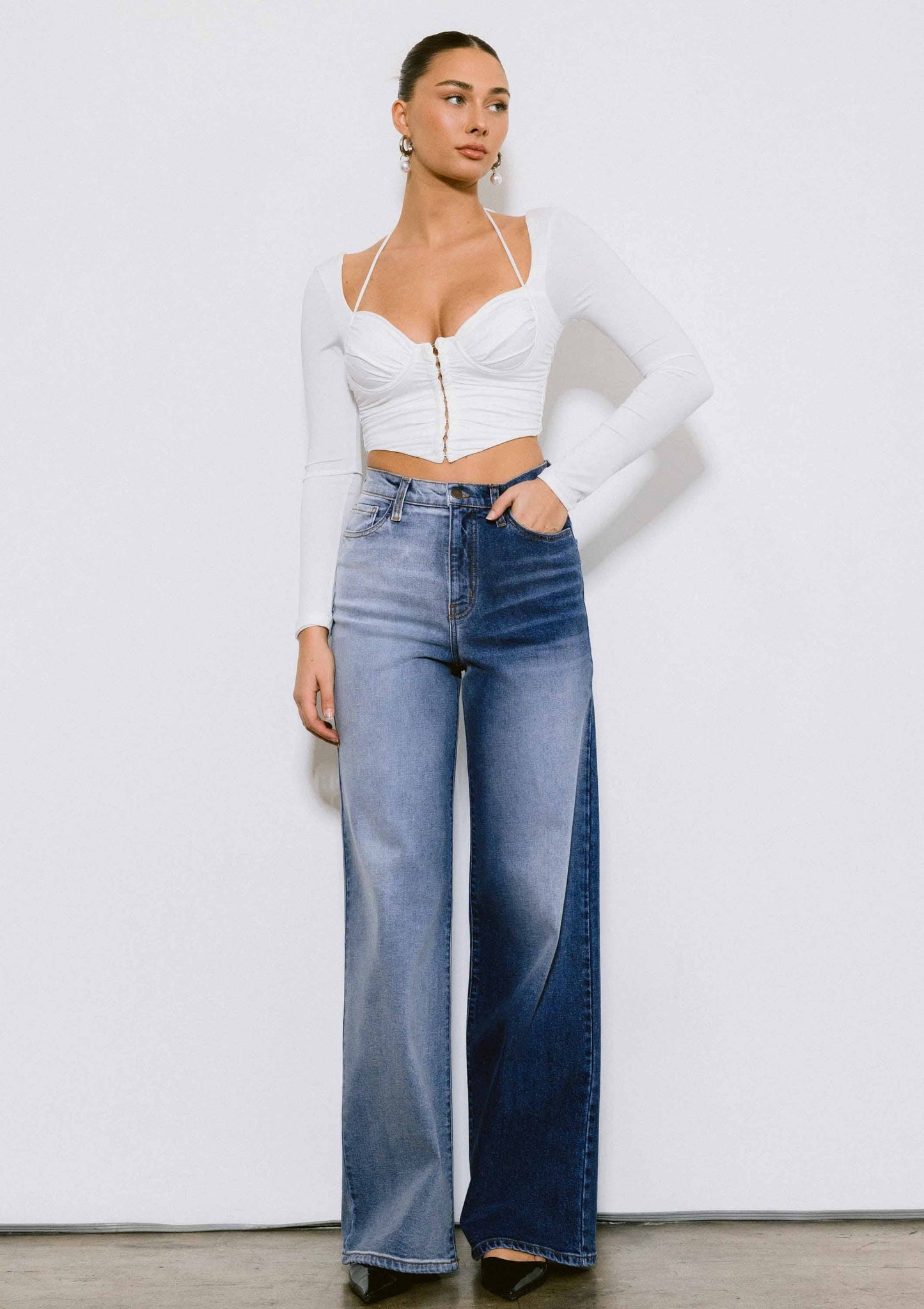 Two Tone Wide Jeans