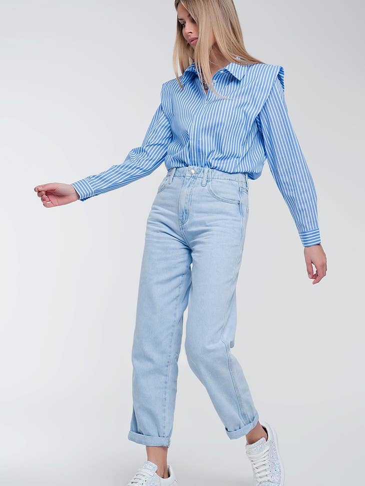 Ruffle shoulder shirt in blue